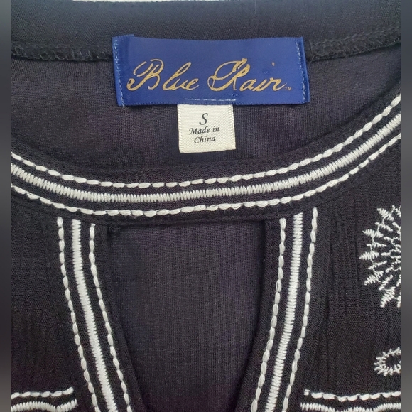 Blue Rain Boho Peasant Dress Black & White Embroidery Eyelet Size Small - Picture 8 of 12